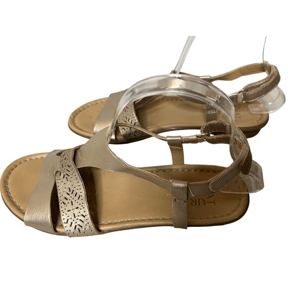 Naturalizer Womens Leather Sandals With Laser Cut Straps 8M Beige Ankle Closure - Picture 7 of 14